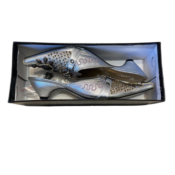 Whittall & Shon Embellished Pointed Toe Slip On Heels Silver Size 7 NWT - Picture 7 of 12